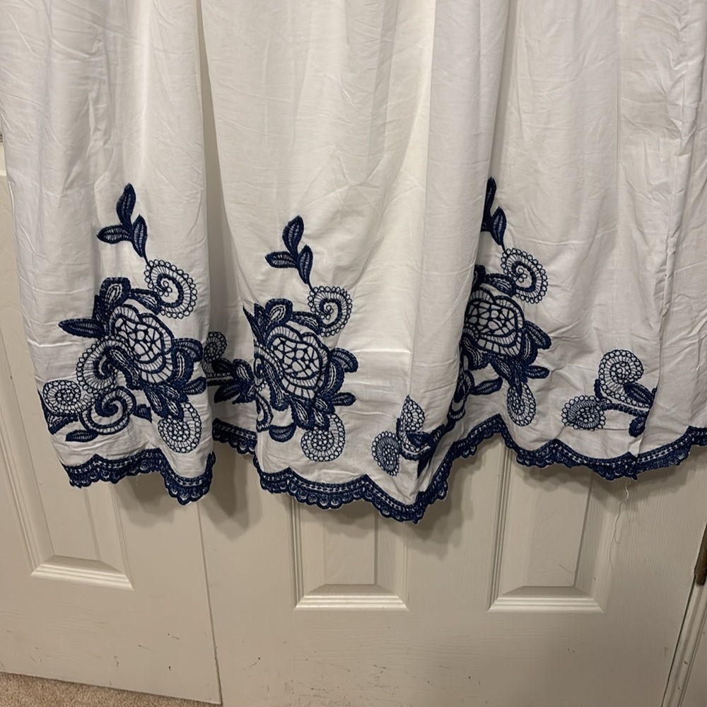 White Maxi Skirt with Navy Embroidery - Picture 4 of 7